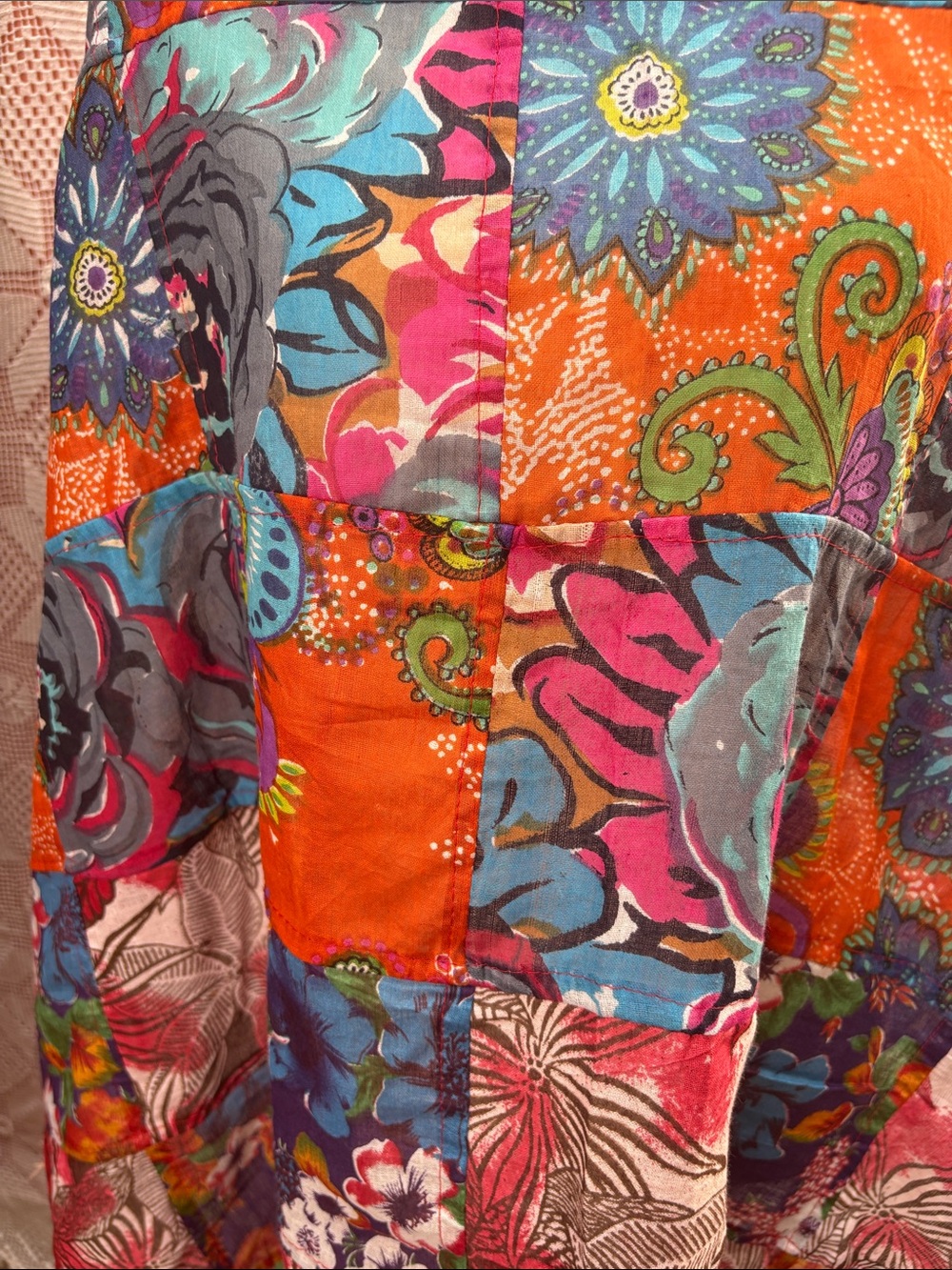 Multicolor Floral Patchwork Fringe Wrap Scarf - Picture 12 of 12